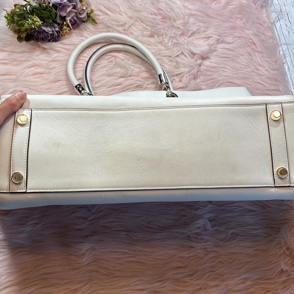 Luna by LaVoie Alex Bianco White Leather Tote Handbag - Picture 8 of 13